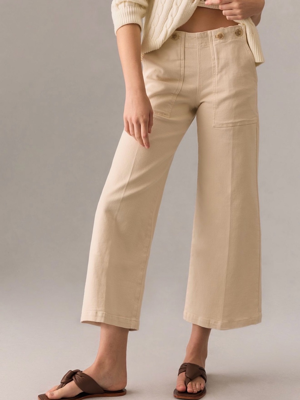Anthropologie Cream High-Rise Wide-Leg Cropped Jeans